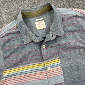 ONeill Mens Short Sleeve Button Up Shirt Medium‎ Blue Stripe Pocket Casual